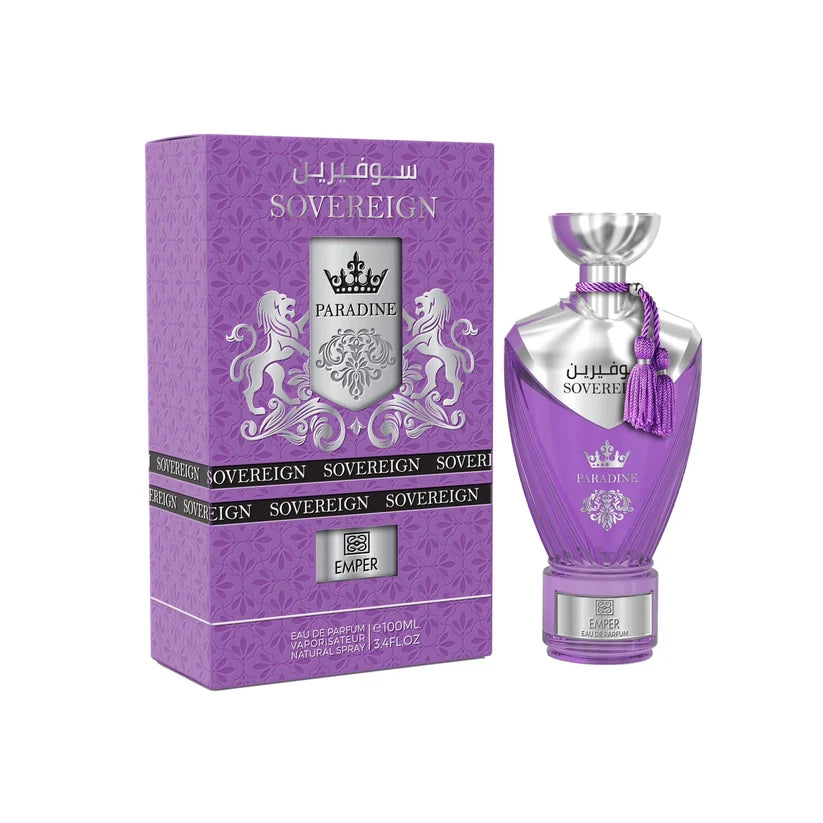 Emper Sovereign Paradine 100ml Eau De Parfum purple bottle with crown crest and tassel