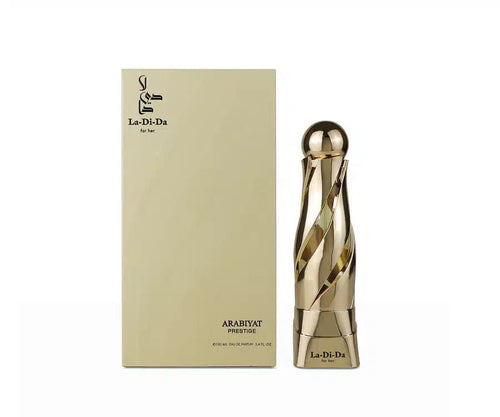 Arabiyat Prestige La-Di-Da For Her 100ml Eau De Parfum twisted gold sculptural bottle with box