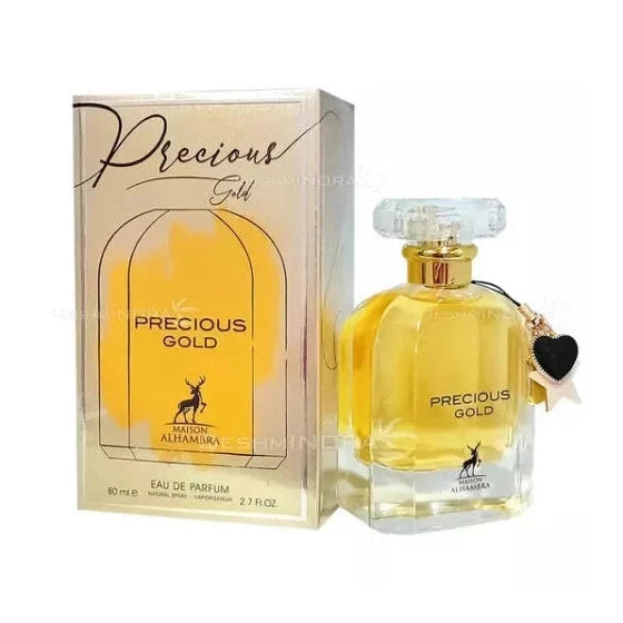Maison Alhambra Precious Gold 80ml Eau De Parfum gold bottle with heart charm and box