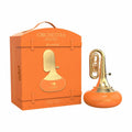 Le Chameau Orchestra Melody 100ml Eau De Parfum bottle and box in orange with gold trumpet design